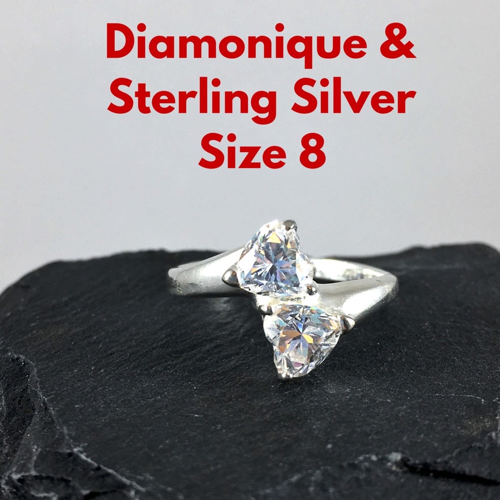 Diamonique Bypass Ring set in Sterling Silver